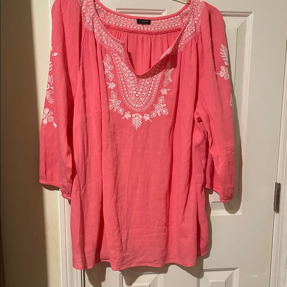 Talbots Coral Embroidered Tunic